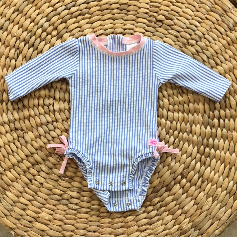Ruffle Butts Seersucker Long-sleeved Swimsuit sz 3-6m